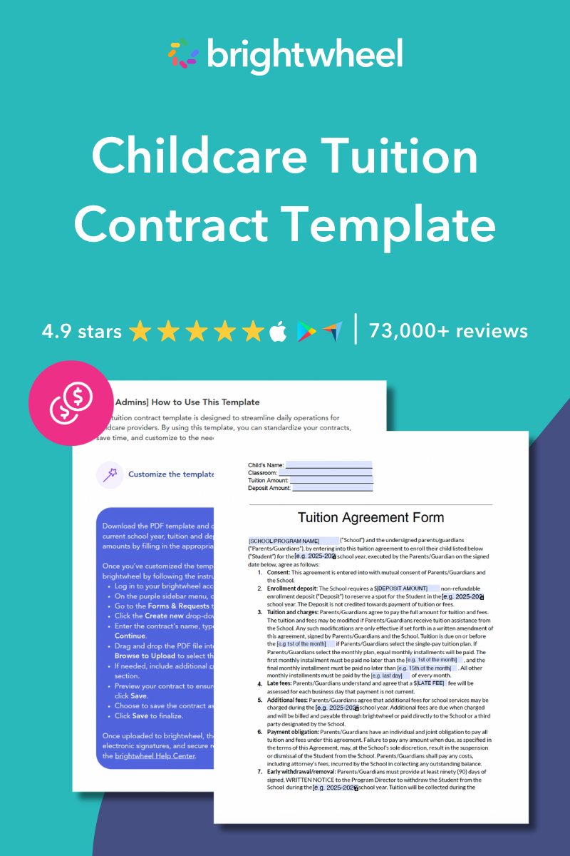 Free childcare tuition contract template - brightwheel