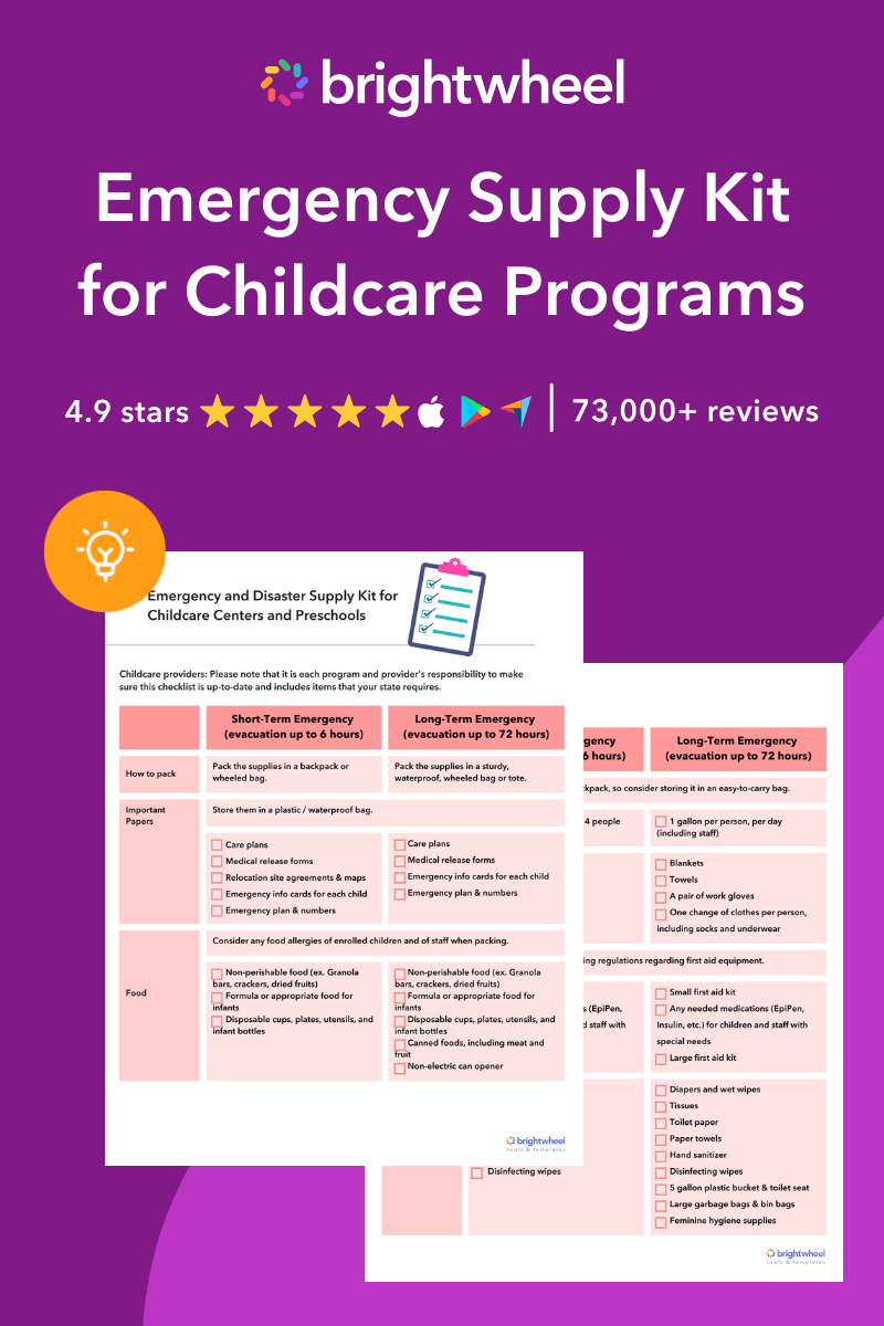 Emergency Supply Kit for Childcare Programs - brightwheel