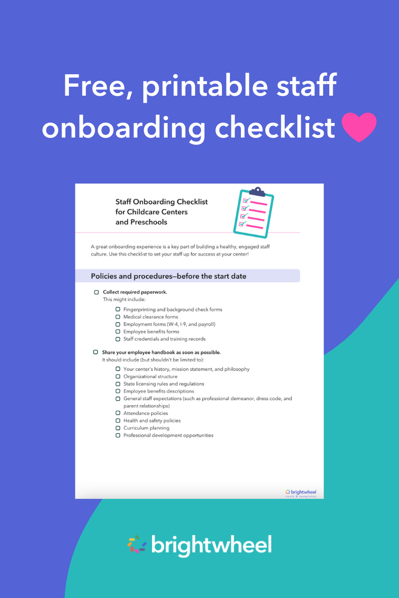 Get your free staff onboarding checklist - brightwheel Get your free staff onboarding checklist - brightwheel