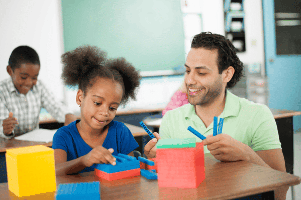 Child engaged in mathematical thinking activity