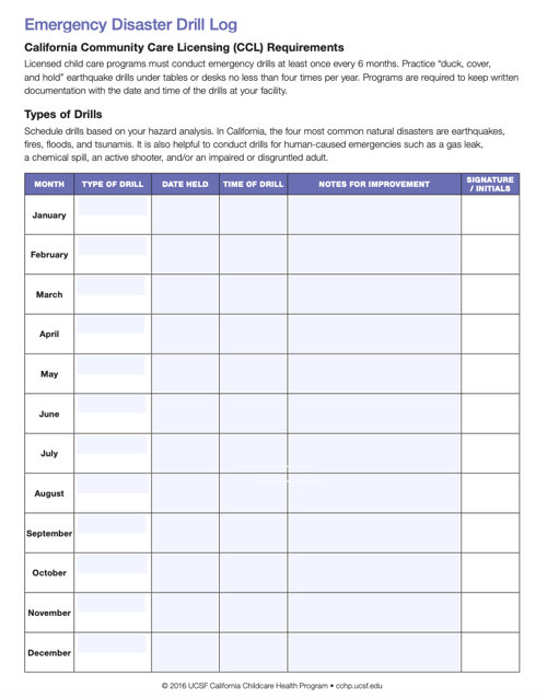 Emergency disaster drill log template