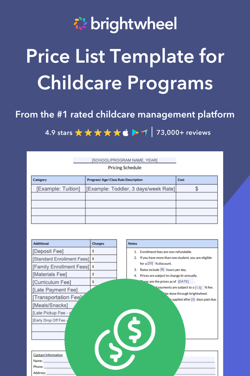 Price List Template for Childcare Programs - brightwheel