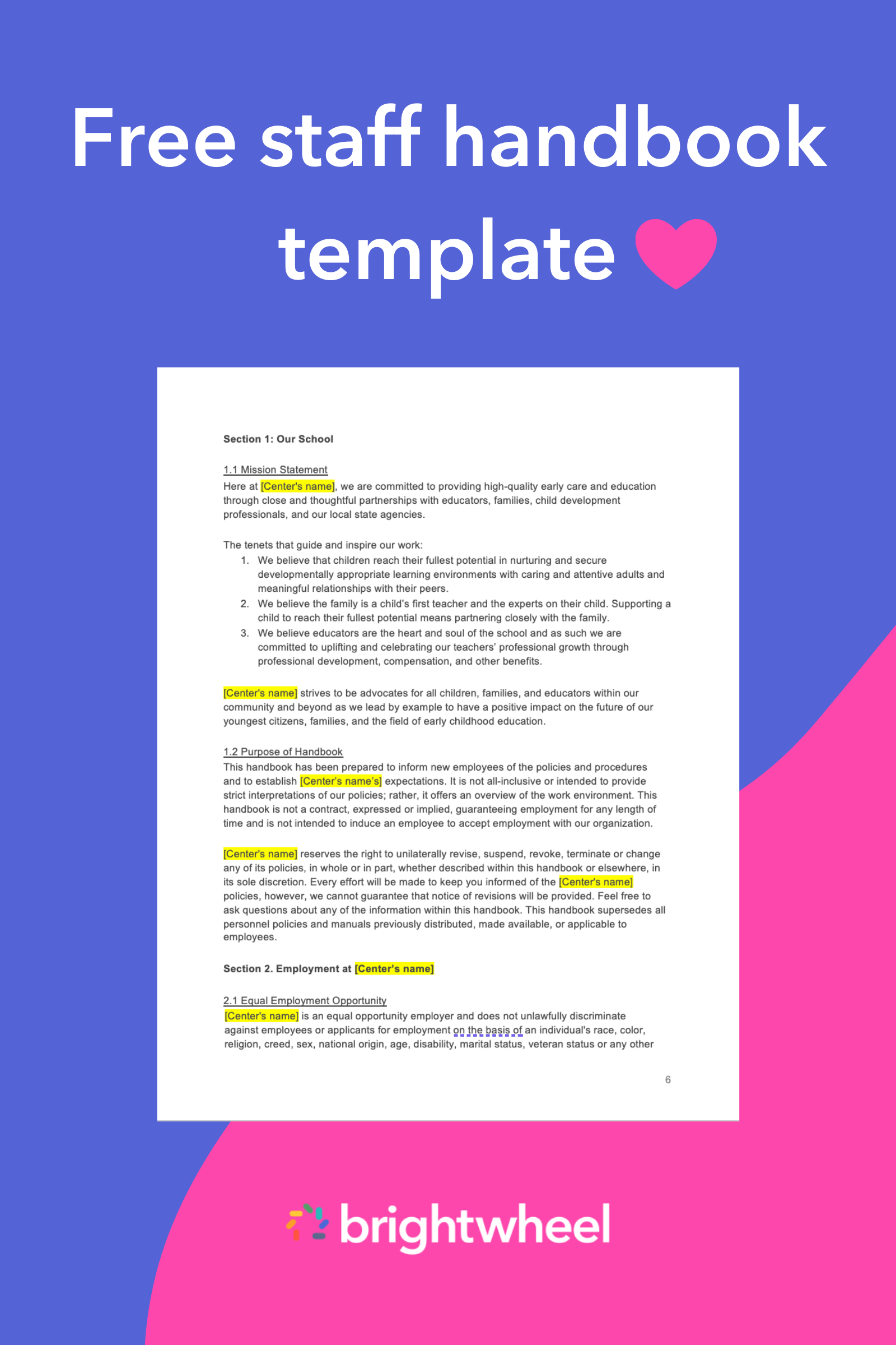 Download our free Staff Handbook Template - brightwheel Download our free Staff Handbook Template - brightwheel