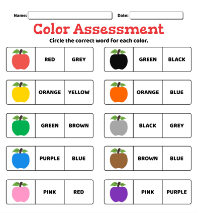 preschool color assessment